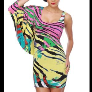 EIEN Boutique multi Ruched One Shoulder Sexy Ruffle Jersey Dress Plus 3XL